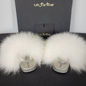 NWOB~$465~UN_FURTIVE~BABY~SZ 4.5/5~REAL WHITE FOX FUR SANDALS SHOES BOOTS